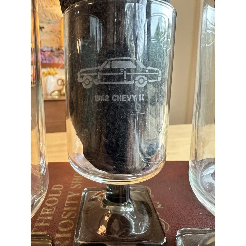 RARE Find VINTAGE Federal Glass Nordic Midnight Pedestal Etched Cars SEE PICS